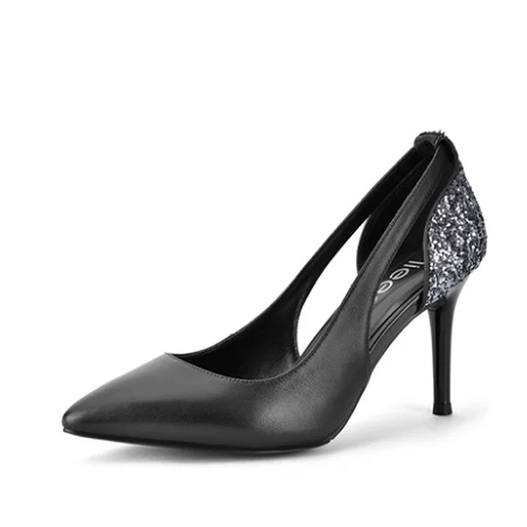 Tacones negros punta fina con brillo | EK Moda Boutique