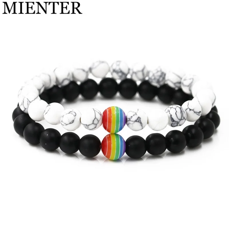 

2019 New fashion jewelry charms 8mm natural turquoise stone beads distance bracelet for couple, Picture