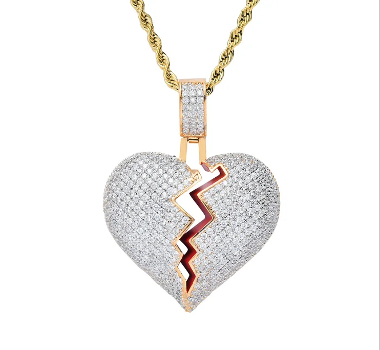 

TOPGRILLZ Iced Out Lab Premium Simulated Diamond Bling Bubble Broken Heart Pendant Necklace Chain for Men Women Fashion Jewelry, Gold;sliver;gold+silver