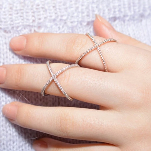 

Miss Jewelry Fashion X Cross CZ Diamond Micro Paved 925 Sterling Silver Women Rings