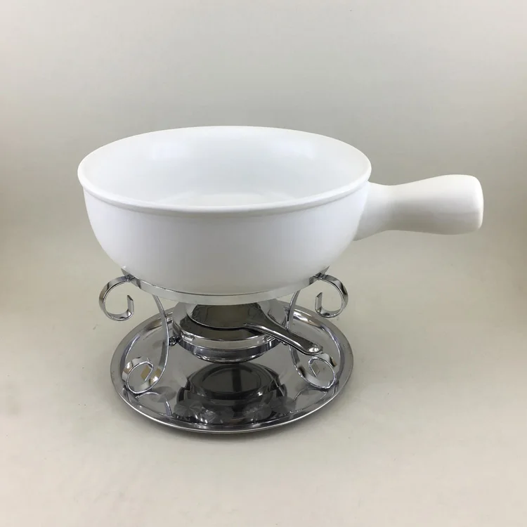 French Style Heat Resistant Western Hotel Ceramic Sterno White Fondue