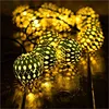Solar Outdoor 10 Led Moroccan Metal Globe Lanterns Tree Ornament Waterproof Led Decorative String Lights