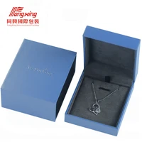 

cheap jewelry box Custom Logo Blue Leather Paper Plastic Jewelry Packaging Necklace Boxes Jewellery Pendant Gift Box