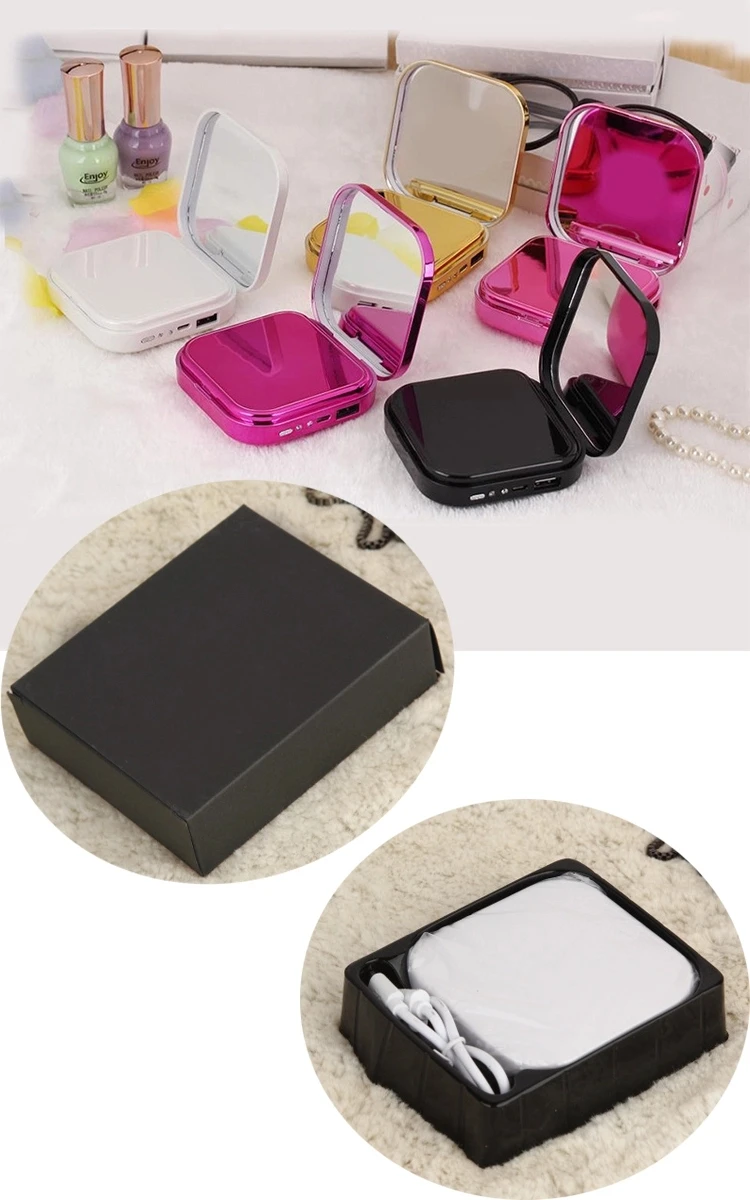 Makeup Compact Beauty Mirror Power Bank Usb Charger Portable Pocket