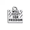 Jewelry Bracelet Zinc Alloy Silver Plated Square Sign Message Will Fight For Freedom Custom Made Metal Logo Engraved Charms