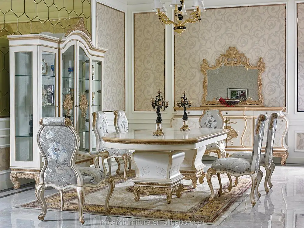 Luxury Italian Antique White Color Wooden Rectangle Dining Table Set View Dining Table Set Micaro Product Details From Foshan Micaro Furniture And Decoration Co Ltd On Alibaba Com