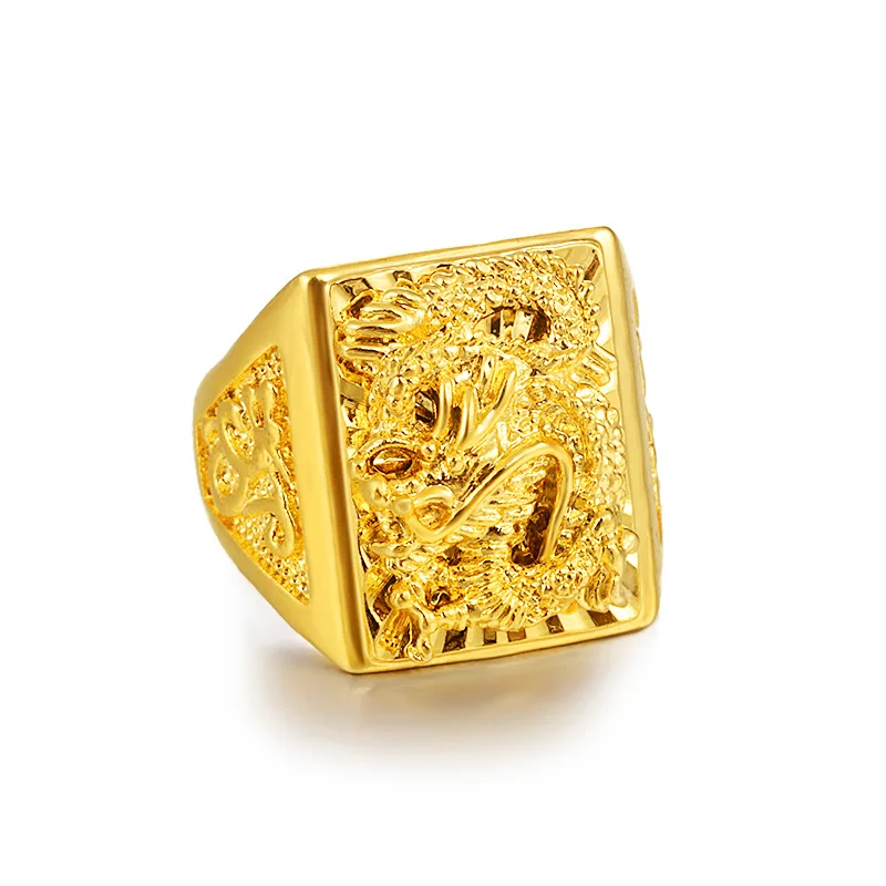 

Vietnam sand gold gold dragon price ring printing brass gold plated opening signet ring
