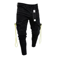 

OEM european black jeans slim fit men jeans scratch washed biker jeans
