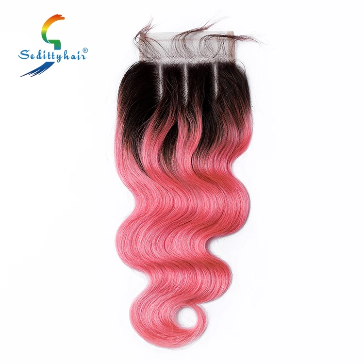 

Wholesale Virgin Human Hair Body Wave 4*4 Top lace Closure Color 1b/pink, Natural color lace wig
