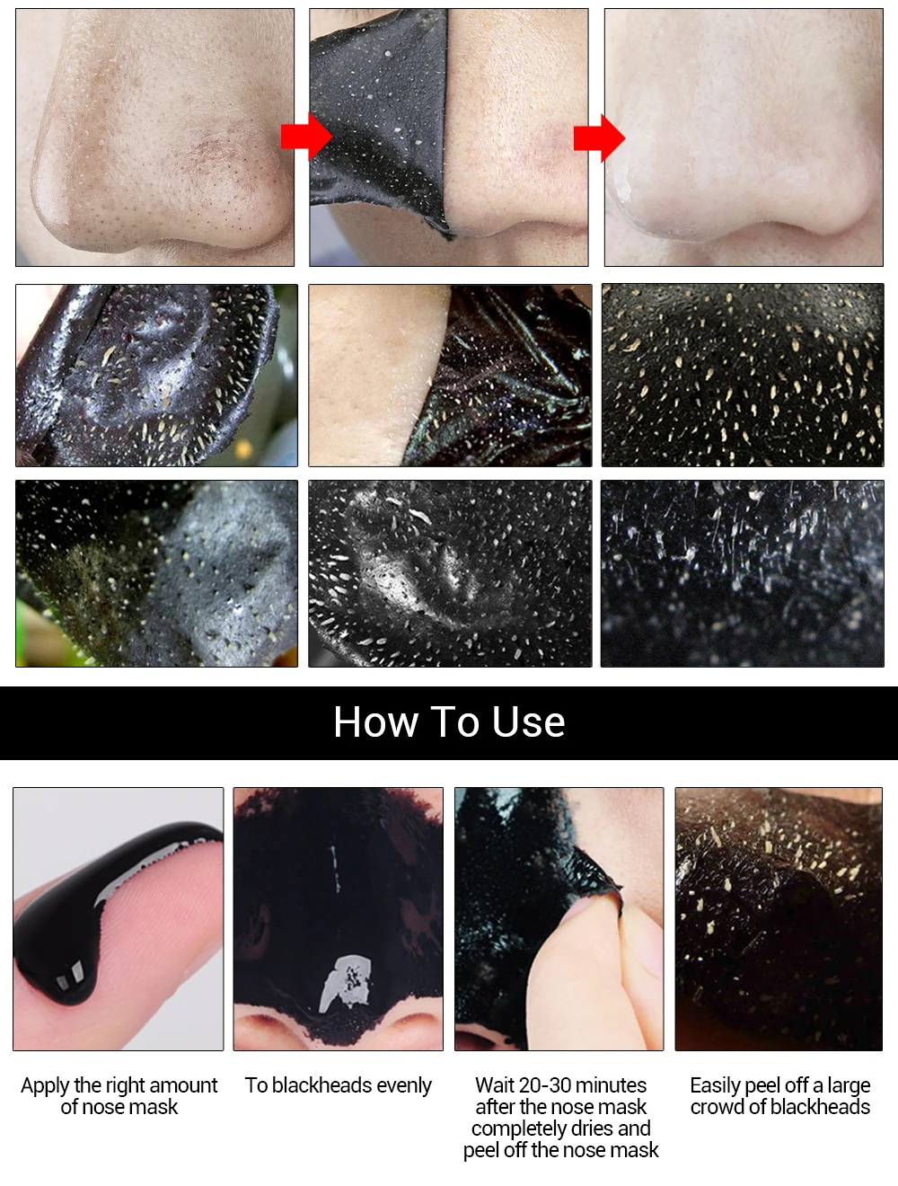 LANBENA Blackhead Remover Nose Masks Acne Treatment Peeling Black Mask Pore Strip Deep Cleaning Peel Mask Skin Care 10PCS