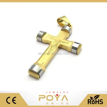 Poya Jewelry Stainless Steel Gold Mens Jesus Crucifix Cross Pendant Necklace With Link Buy Crucifix Cross Necklacegold Pendantgold Necklace