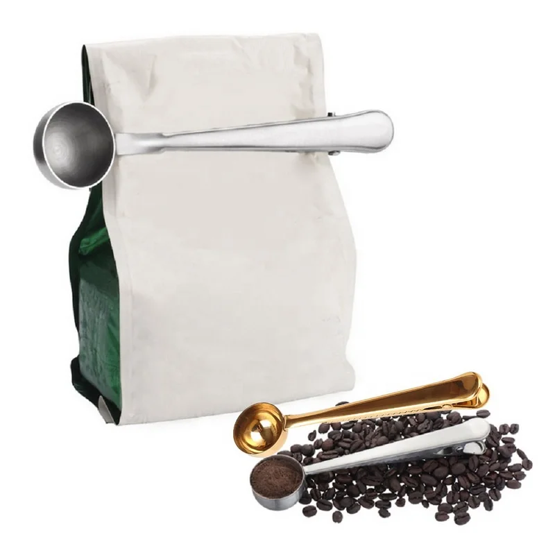 Multifunction Stainless Steel Food Spoon Milk Tea Ground Coffee Scoops With Bag Clip Sealing Powder Drinkware Tools