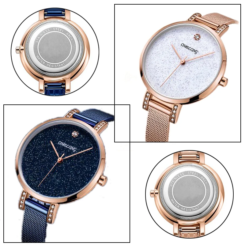 Fashion Quartz Women Slim Star Watch With Stainless Steel Mesh Band For ...