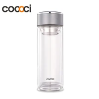 

OEM 450ml Stock transparent branded double wall tea infuser glass water bottle