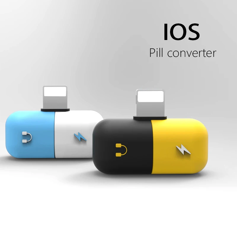 

Newest capsule mini adapter dual 8 pin charging audio converter adapter, Yellow black+blue white