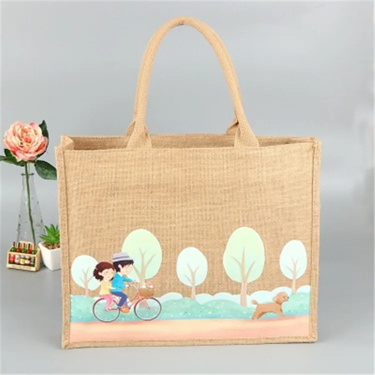 Custom Printed Jute Bag Ladies Jute Beach Bag Jute Tote Bags With