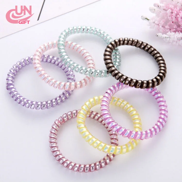 Telephone Cord Hair Tie Plastic Coil Spiral Tangle Free Gummy Band