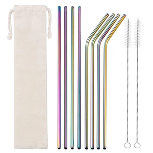 Image of 8 Pcs Reusable Stainless Steel Drinking Colorful Straws For 20oz 30oz Tumblers