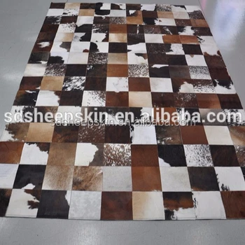 Nature Patchwork Cowhide Carpet Cow Hair On Leather Carpet