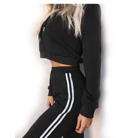 

2019 best quality women sexy hoodies with pants OEM logo design crop top hoodies