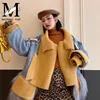 New Design Denim Real Fur Down Jackets Women Winter Warm Sheep Fur Leather Jackets