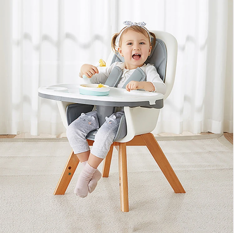 New Baby Dining Chair Wood Leg Leather Cover Baby High Dining Chair