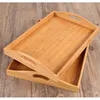 Mulit-size custom-made food or drink bamboo tray with cut out curved handles for home or hotel