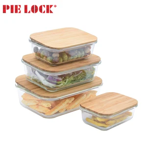 Image of Heat Resistant Borosilicate glass Meal Prep Storage Lunch Box Glass Food Container with bamboo Lid