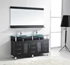 Modern Double Sink Bathroom Vanity Cabinet Glass Top in Espresso