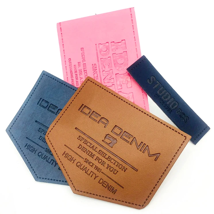 

Custom Private Brand Denim Embossed PU Leather Labels, Custom color