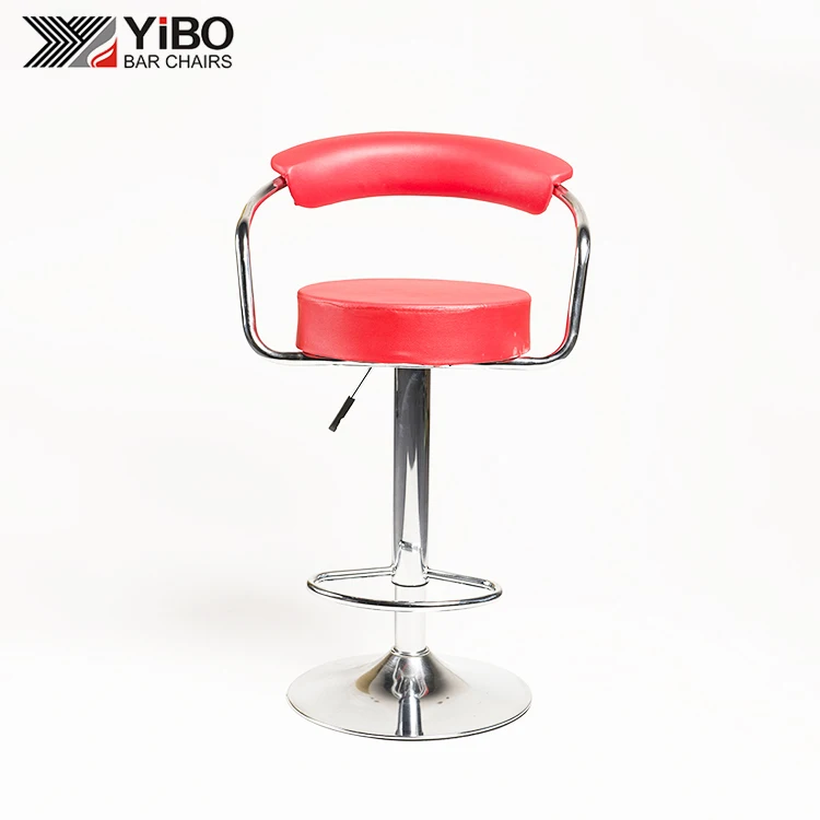 Factory Wholesale Red Color Pu Leather Sponge Swivel Chrome Bar Chair