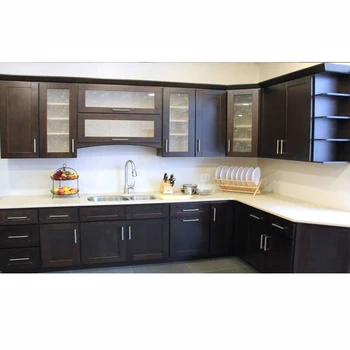 Dark Brown Gray Pvc Kitchen Cabinet In Modern Style Made In