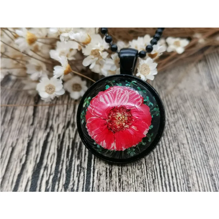 

Boho Red Daisy Dried Flowers Choker Women's Jewelry pressed flower necklace Retro Kolye