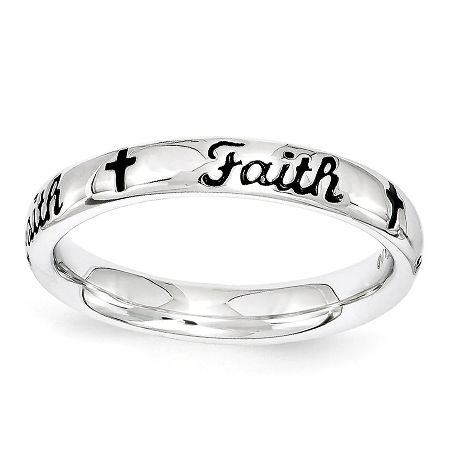 Faith & Cross Polished 3.5mm Band Sterling Silver Stackable Expressions Ring