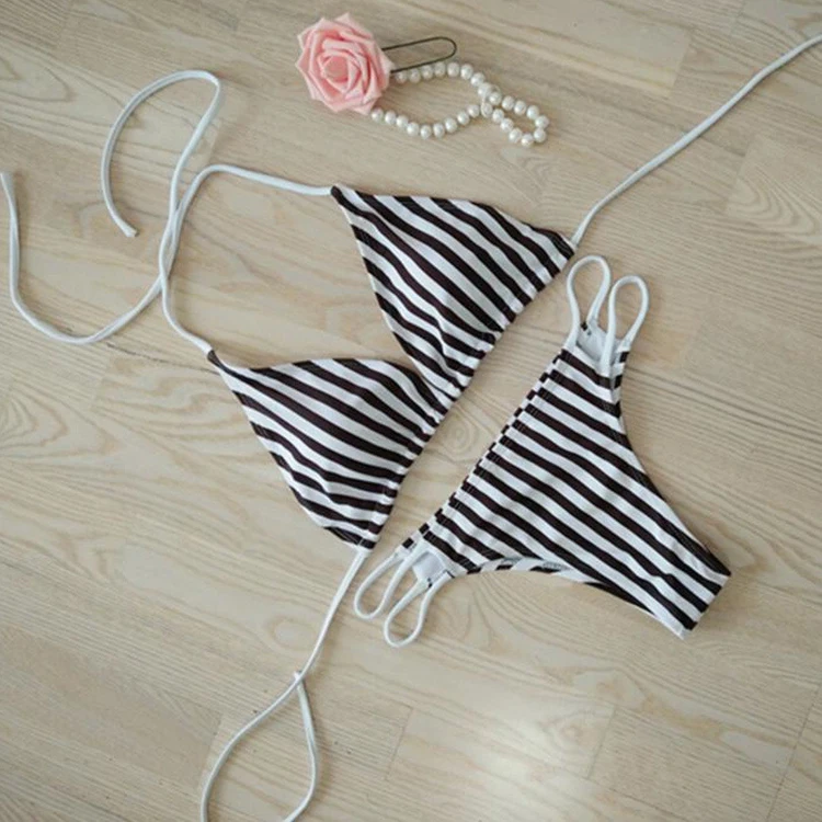 

Fashion low price ladies strip spandex double string bottom micro swimsuits