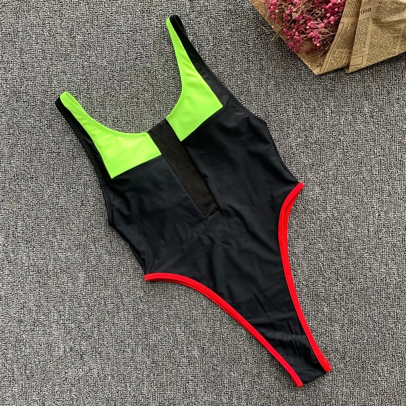 

B23559A Women Sexy Backless Patchwork one-piece swimwear