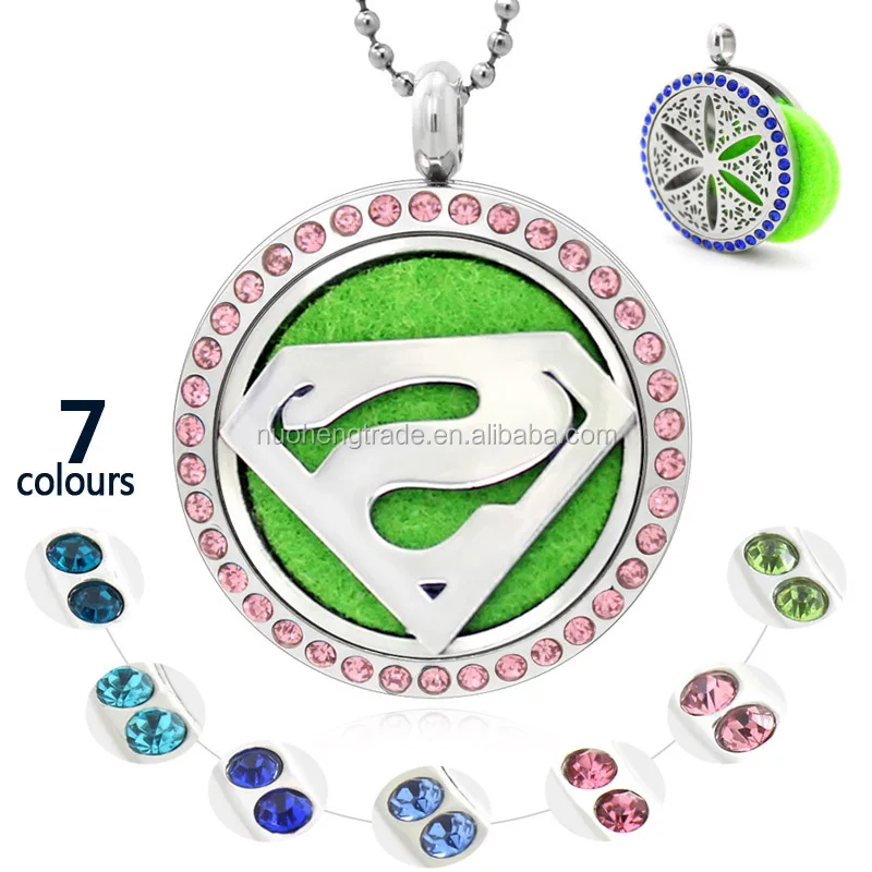 

New Style Fashion Superman Stainless Steel Made Essential Oil Diffuser Pendant Necklace Wholesale