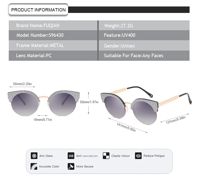 Amazon ali express drop shipping cat3 big frame semi rimless eyeglasses women sunglasses