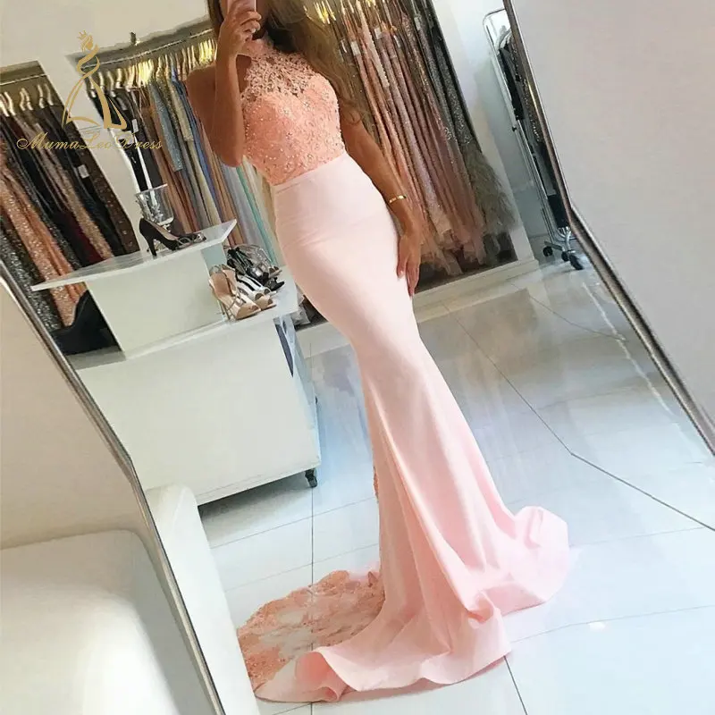 

Woman Tail Evening Long Wear Party Gown Beaded Lace Elegant Formal Train Prom Dress 2019 Mermaid