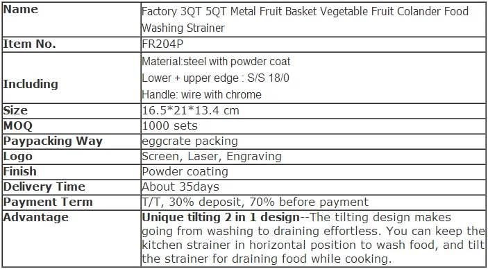 Factory Metal Fruit Basket Vegetable Fruit Colander Food Washing Basket Strainer 
