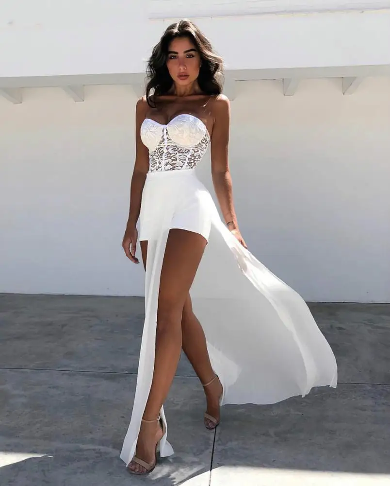 

2019 new hot white lace chiffon sexy ropa al por high slit see throught splice runway maxi beach dress A2962