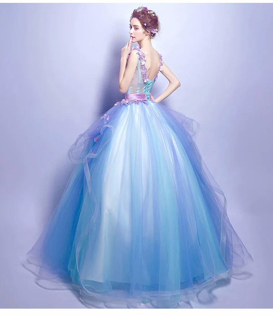 无袖深 v领婚纱礼服花彩虹七彩球 bouffant 礼服婚礼