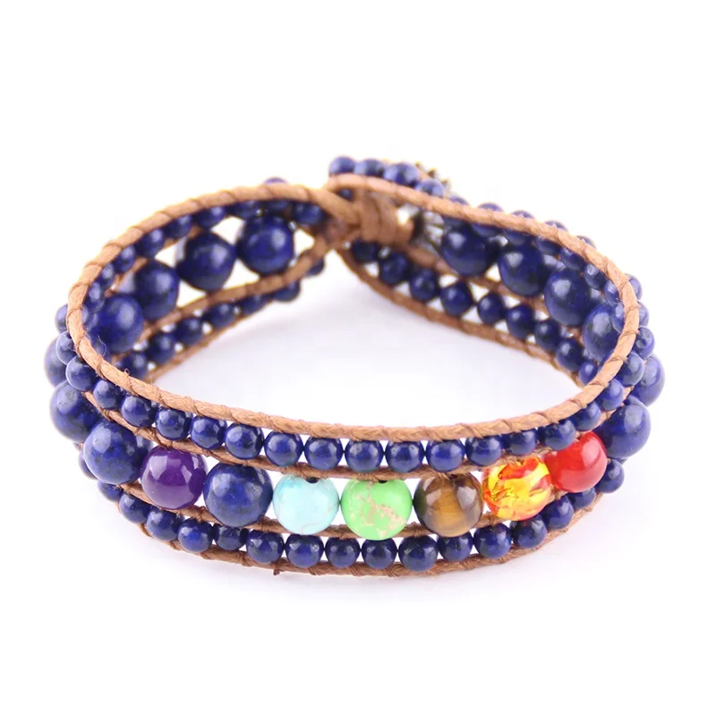 

Wholesale Drop shipment Beautiful Women Energy Beaded Bracelet Handmade Natural Stone Lava 7 Chakra Wrap Bracelets & Bangles