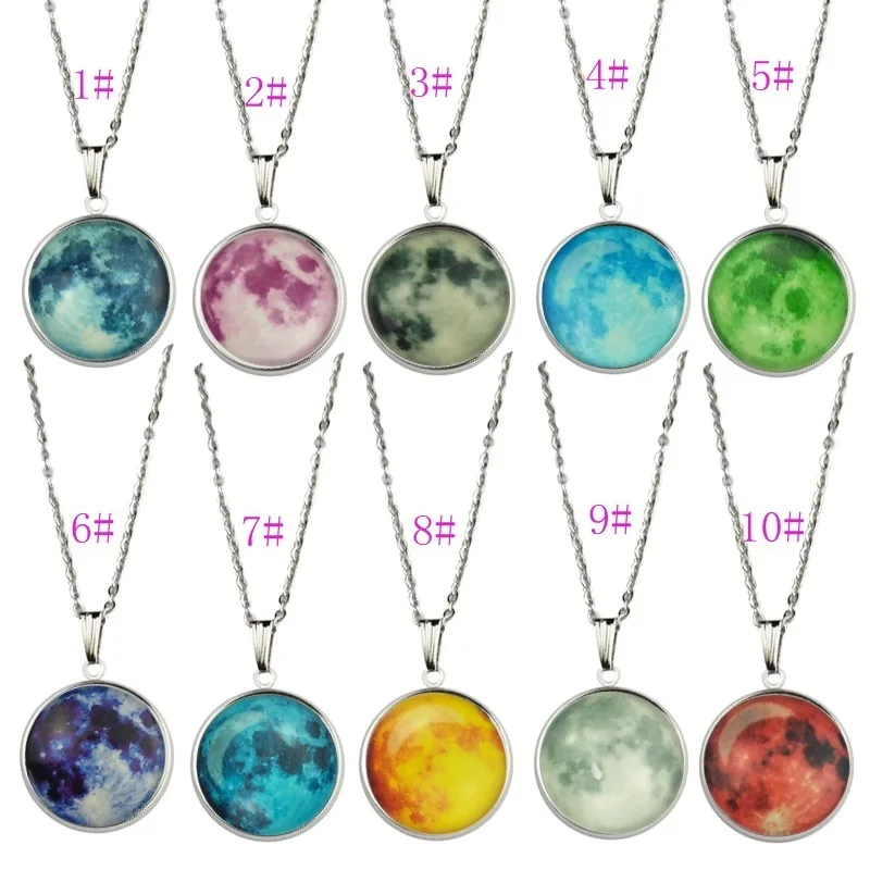 

Luminous Glow In Dark Moon Pendant Space Star Galaxy Universe Necklaces, Picture