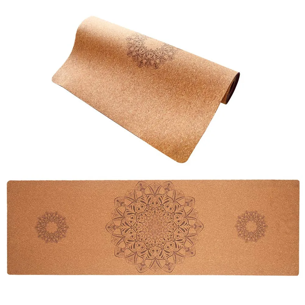 

Customized Printed Travel Foldable Non Slip Natural Rubber Cork Rubber Yoga Mat With Strap