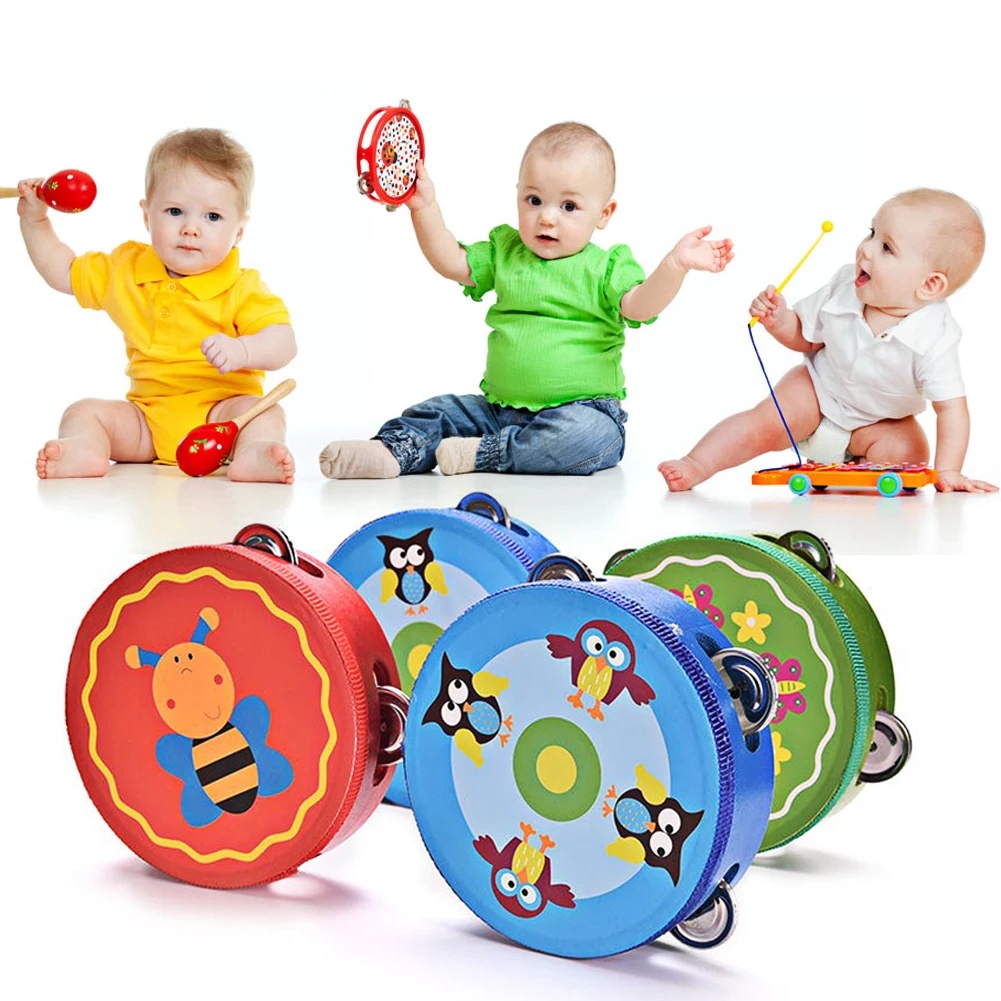 Baby Toys Wooden Drum Rattles Tambourine Kids Children Drum Early