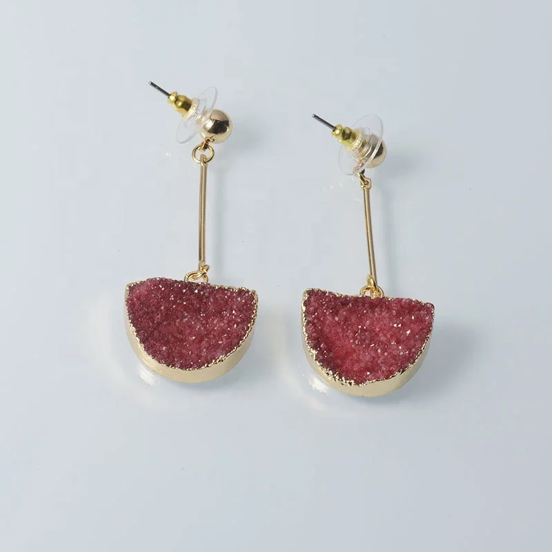

Druzy Agate Charm Brass Earrings, Orange