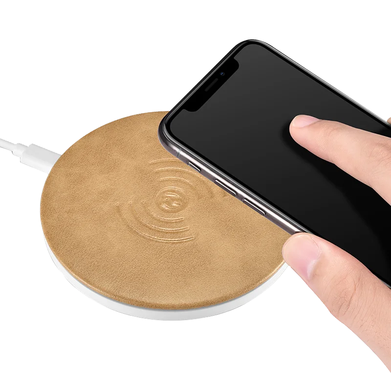 

ICARER High Quality Leather Qi Wireless Phone Charger for Samsung for iPhone, Black;khaki