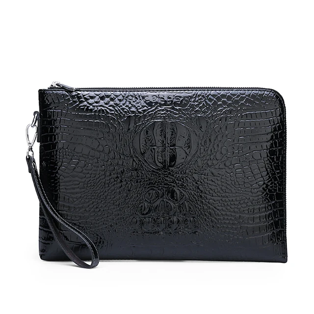 

China Alibaba wholesale 2019 new style fashion casual crocodile pattern clutch bag large capacity young men's handbag, Black/brown