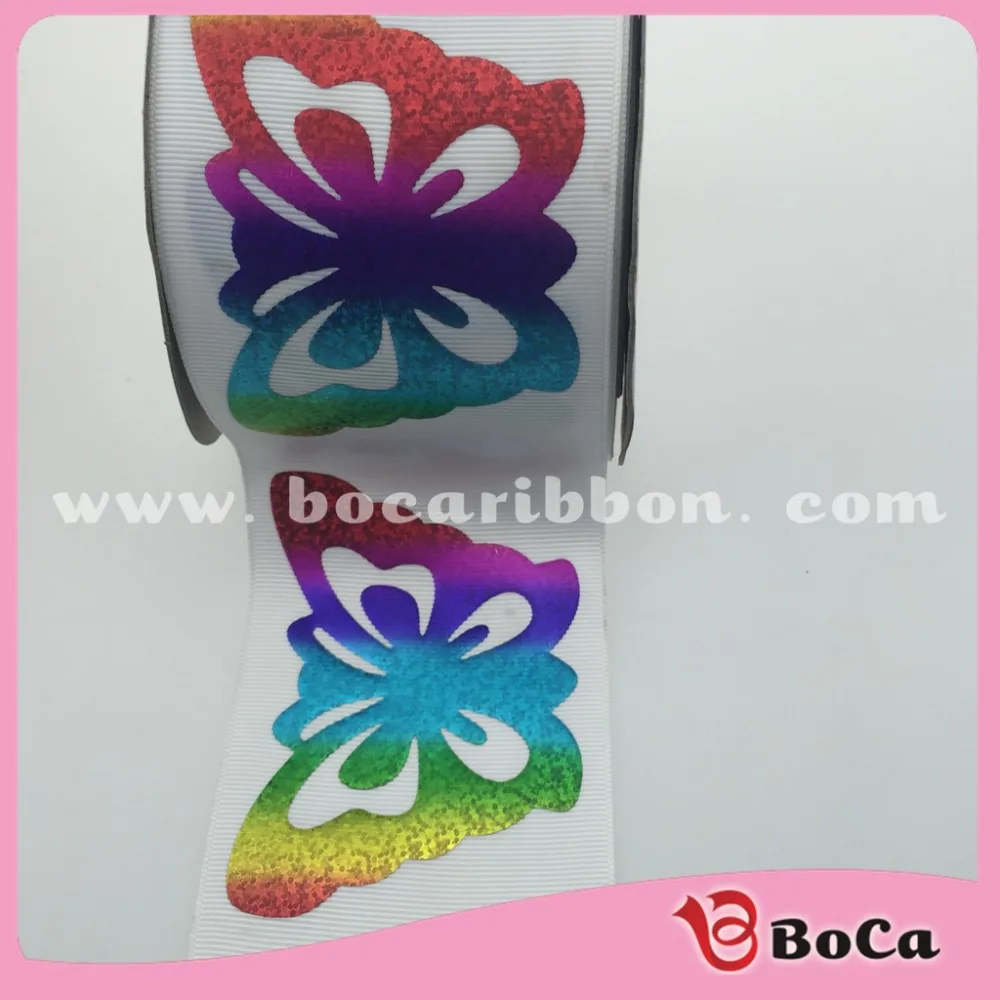 

3 inch hologram grosgrain ribbon butterfly design for cheer bows, 196 colors